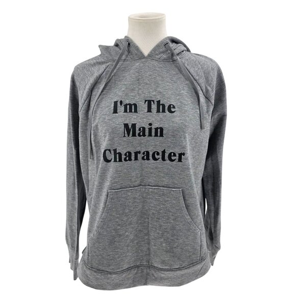 Athletic Works Sweaters - "Im The Main Character" Hoodie L/G 12-14 Grey Polyester/Modal